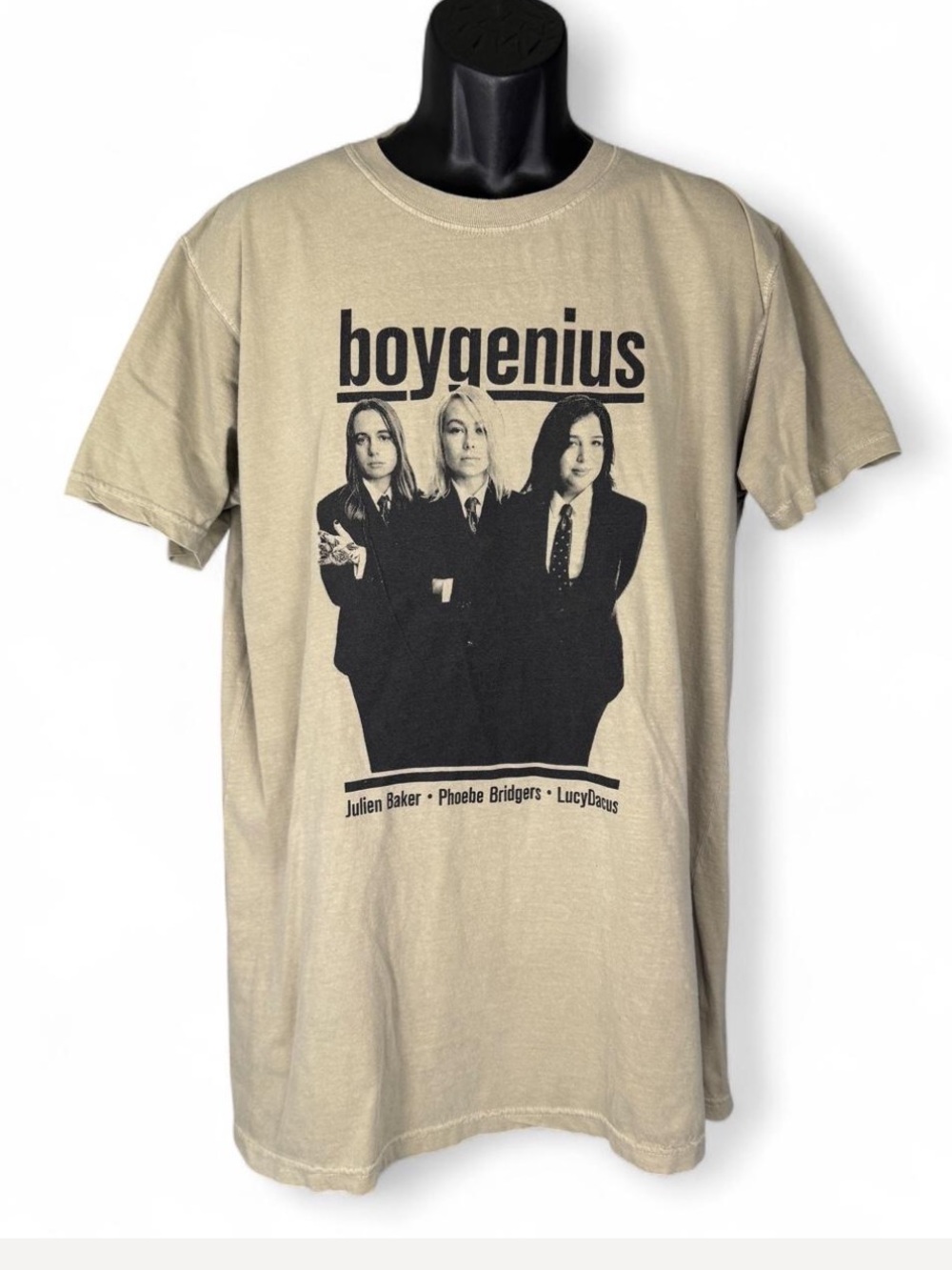 Boygenius Band Rare Tan Graphic Tee Julien Baker Phoebe Bridgers Lucy Dacus Sz L